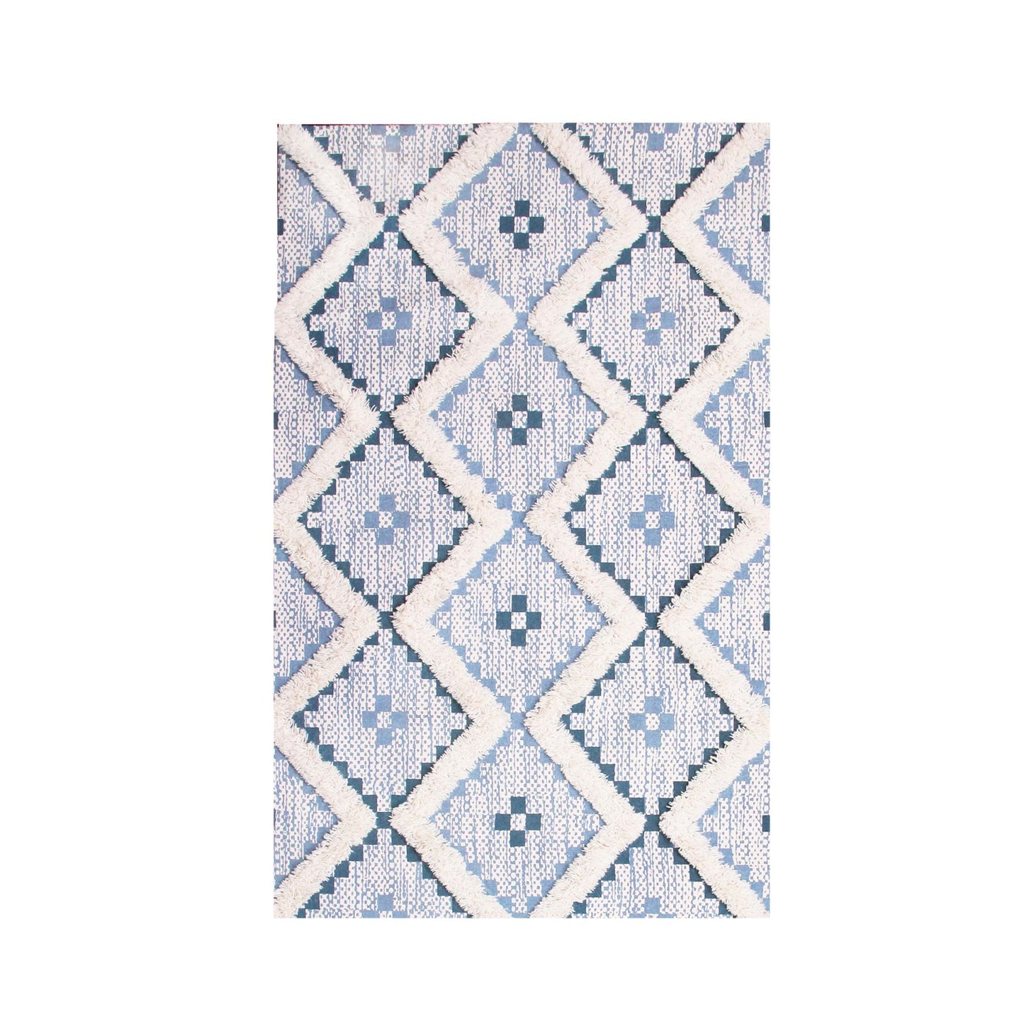 Geometric Wool Cotton Blend Latex Backing Indoor Area Rug - Cerulean/DarkDenim