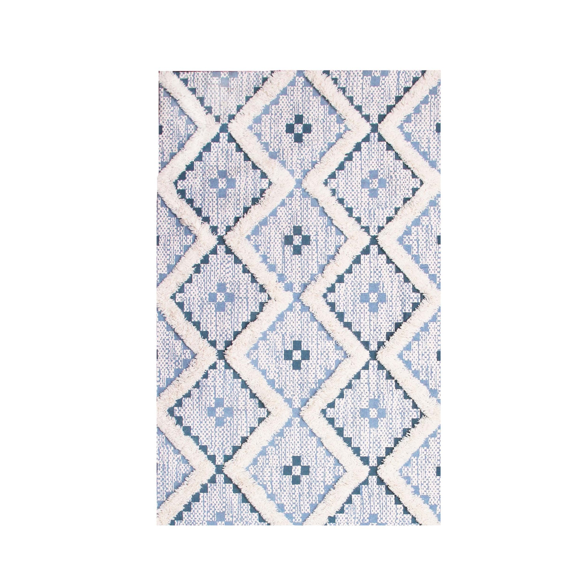 Geometric Wool Cotton Blend Latex Backing Indoor Area Rug - Cerulean/DarkDenim