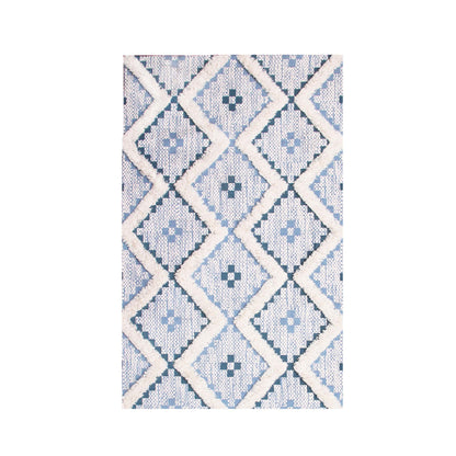 Geometric Wool Cotton Blend Latex Backing Indoor Area Rug - Cerulean/DarkDenim