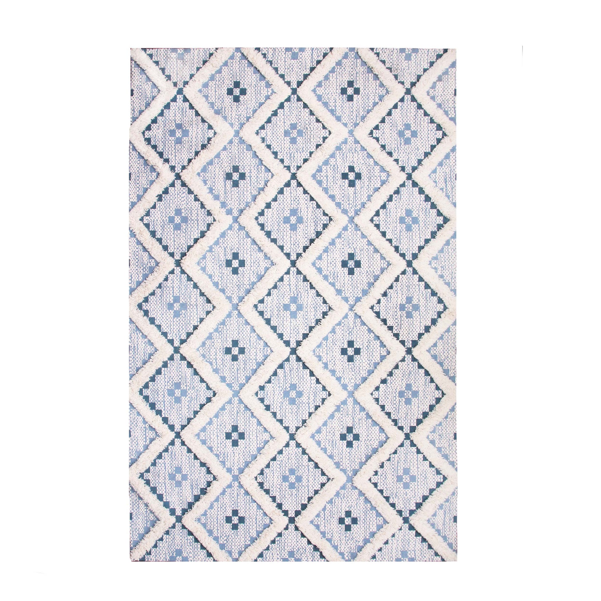 Geometric Wool Cotton Blend Latex Backing Indoor Area Rug - Cerulean/DarkDenim