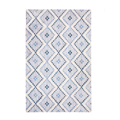 Geometric Wool Cotton Blend Latex Backing Indoor Area Rug - Cerulean/DarkDenim