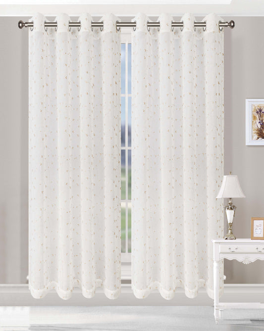 Embroidered Flower 2 Piece Grommet Sheer Curtain Panel Set - Champagne