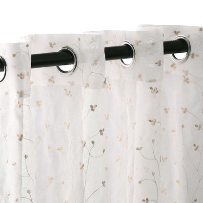 Embroidered Flower 2 Piece Grommet Sheer Curtain Panel Set - Champagne