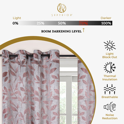 Leaves Machine Washable Room Darkening Blackout Curtains, Set of 2 - Champaigne