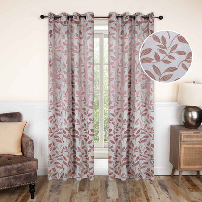 Leaves Machine Washable Room Darkening Blackout Curtains, Set of 2 - Champaigne