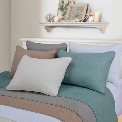  Channing Fine Stitched Floral Cotton Quilt Set - Seafoam