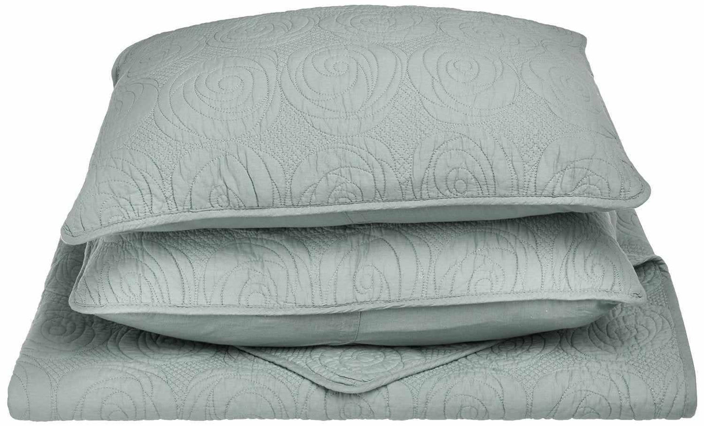 Channing Fine Stitched Floral Cotton Quilt Set - Seafoam