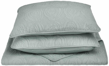 Channing Fine Stitched Floral Cotton Quilt Set - Seafoam
