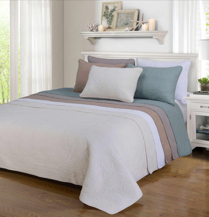  Channing Fine Stitched Floral Cotton Quilt Set - Seafoam