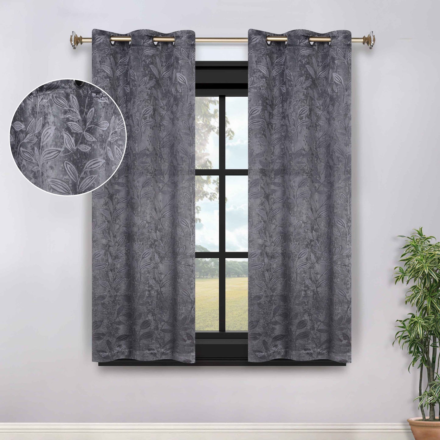 Leaves Room Darkening Grommet Blackout Curtain Panels, Set of 2