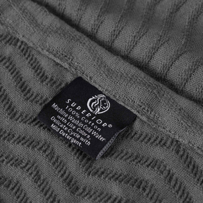 Jena Cotton Textured Chevron Lightweight Woven Blanket - Charcoal