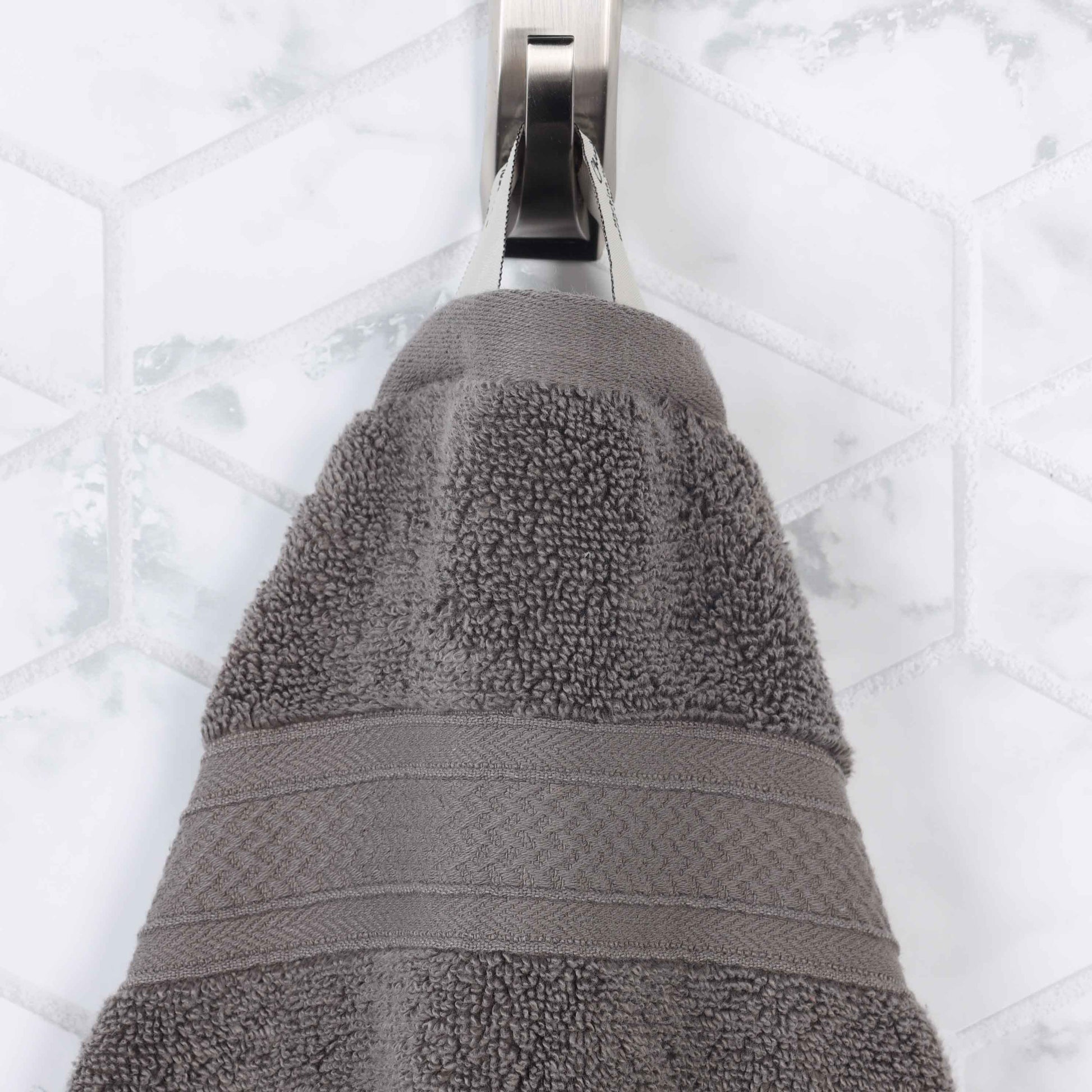 Chevron Zero Twist Solid and Jacquard Cotton 9 Piece Towel Set - Charcoal