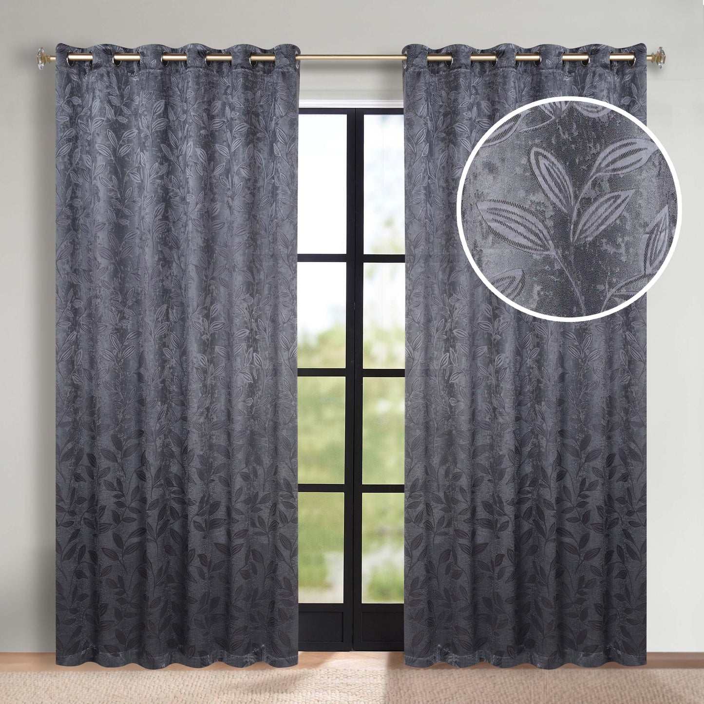 Leaves Room Darkening Grommet Blackout Curtain Panels, Set of 2