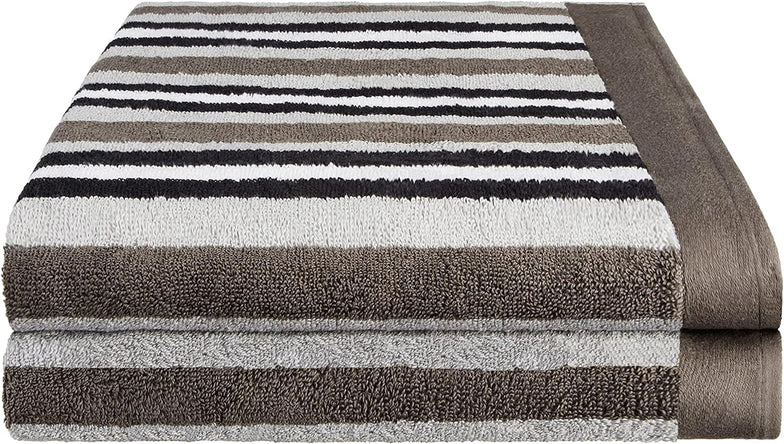 Cotton Striped Medium Weight 2 Piece Bath Sheet Set - Charcoal