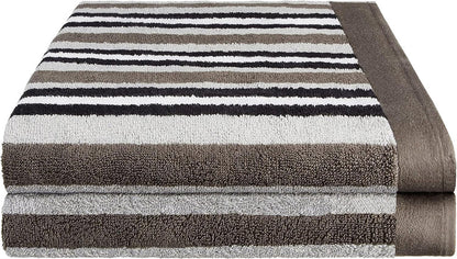 Cotton Striped Medium Weight 2 Piece Bath Sheet Set - Charcoal