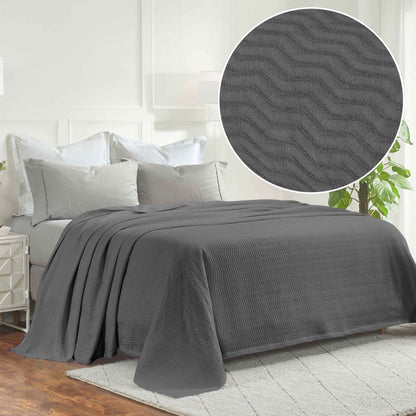 Jena Cotton Textured Chevron Lightweight Woven Blanket - Charcoal