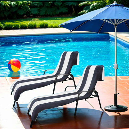 Cabana Striped Cotton Standard Size Chaise Lounge Chair Cover Set of 2 - Charcoal