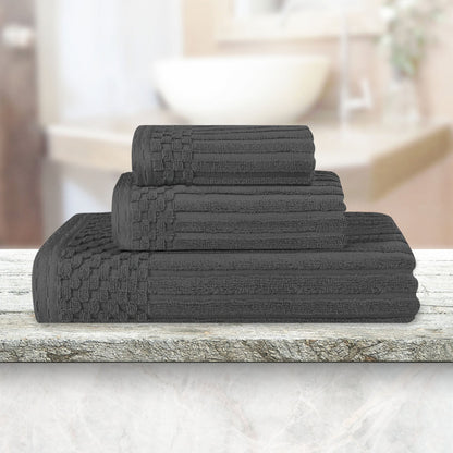 Soho Ribbed Cotton Absorbent 3 Piece Assorted Towel Set - Charcoal
