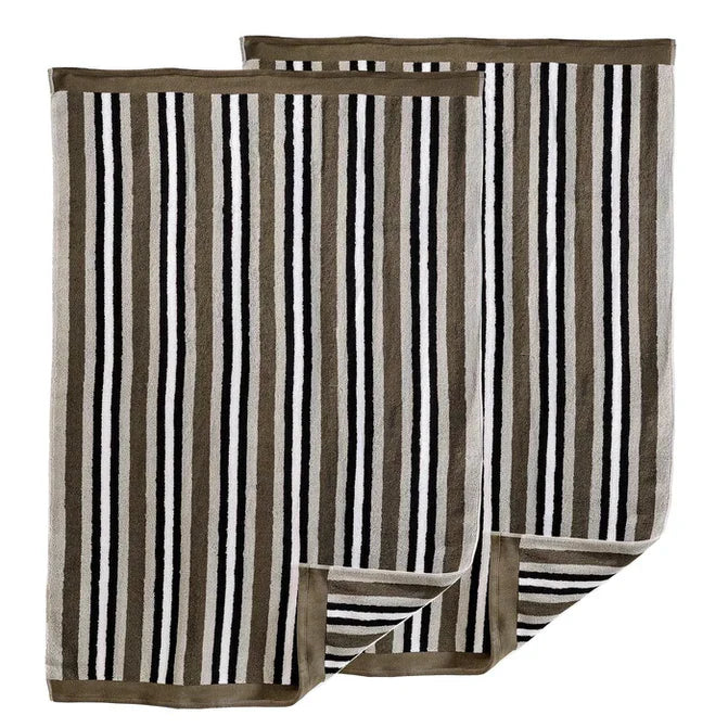 Cotton Striped Medium Weight 2 Piece Bath Towel Set - Charcoal