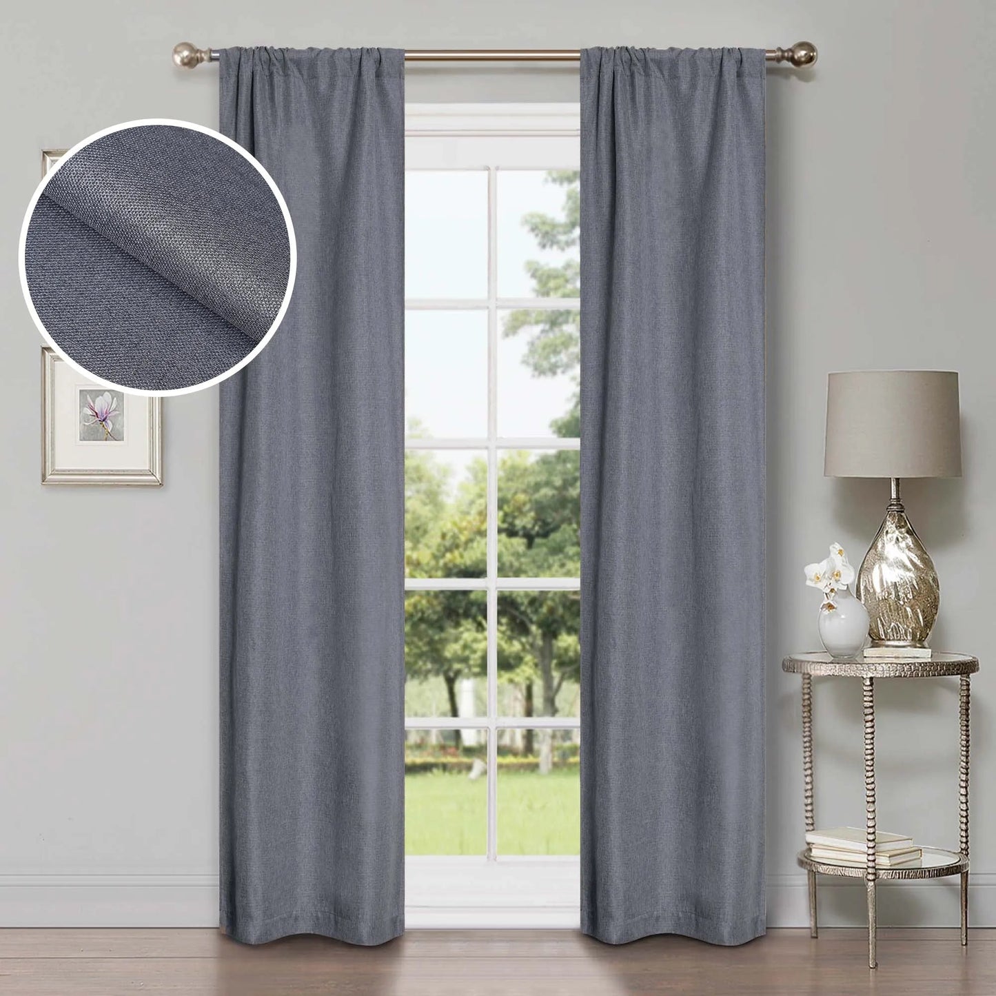 Linen Pattern Room Darkening Blackout Curtain Panel Set