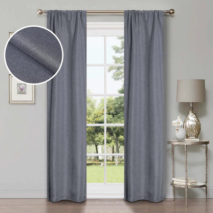 Linen Pattern Room Darkening Blackout Curtain Panel Set