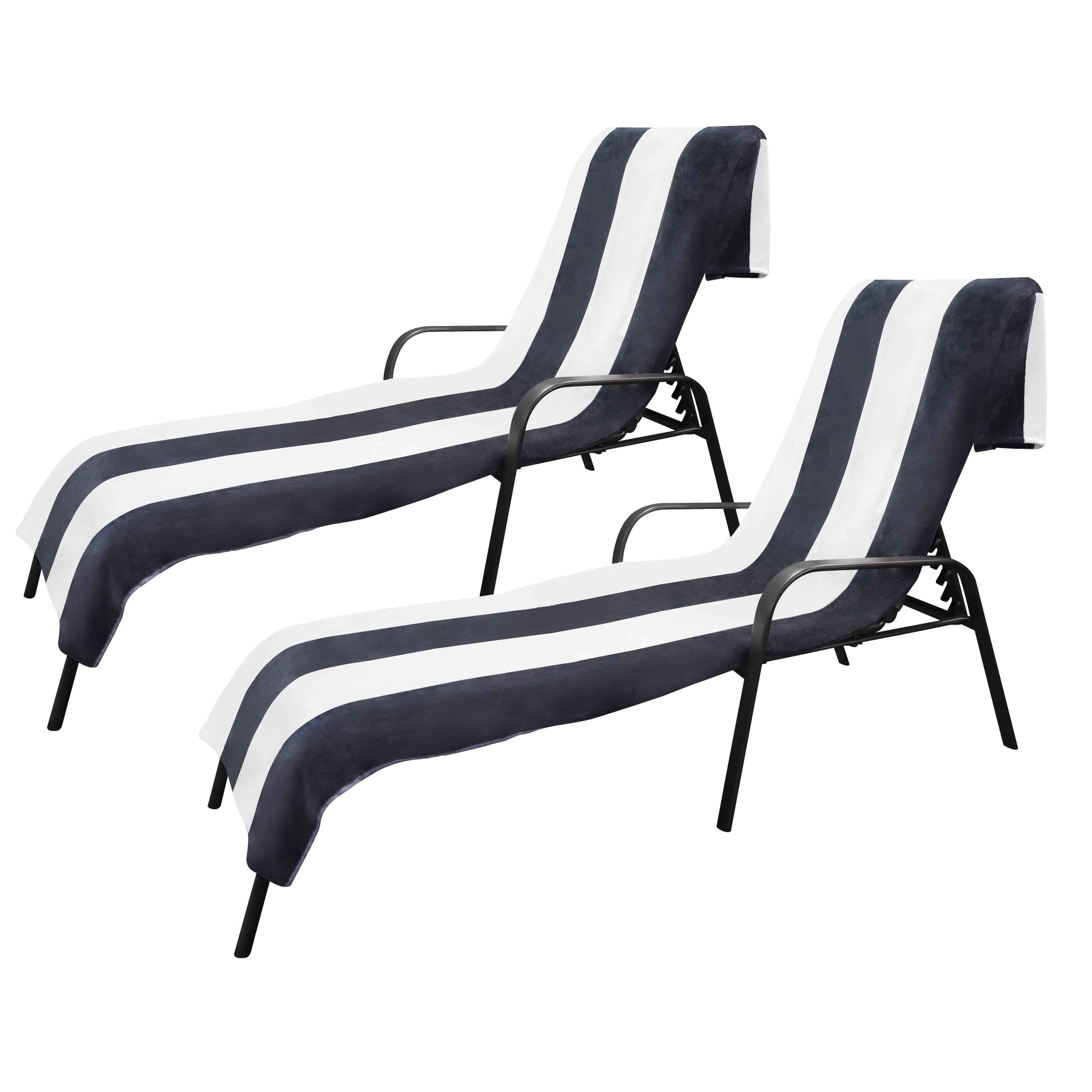 Cabana Striped Cotton Standard Size Chaise Lounge Chair Cover Set of 2 - Charcoal