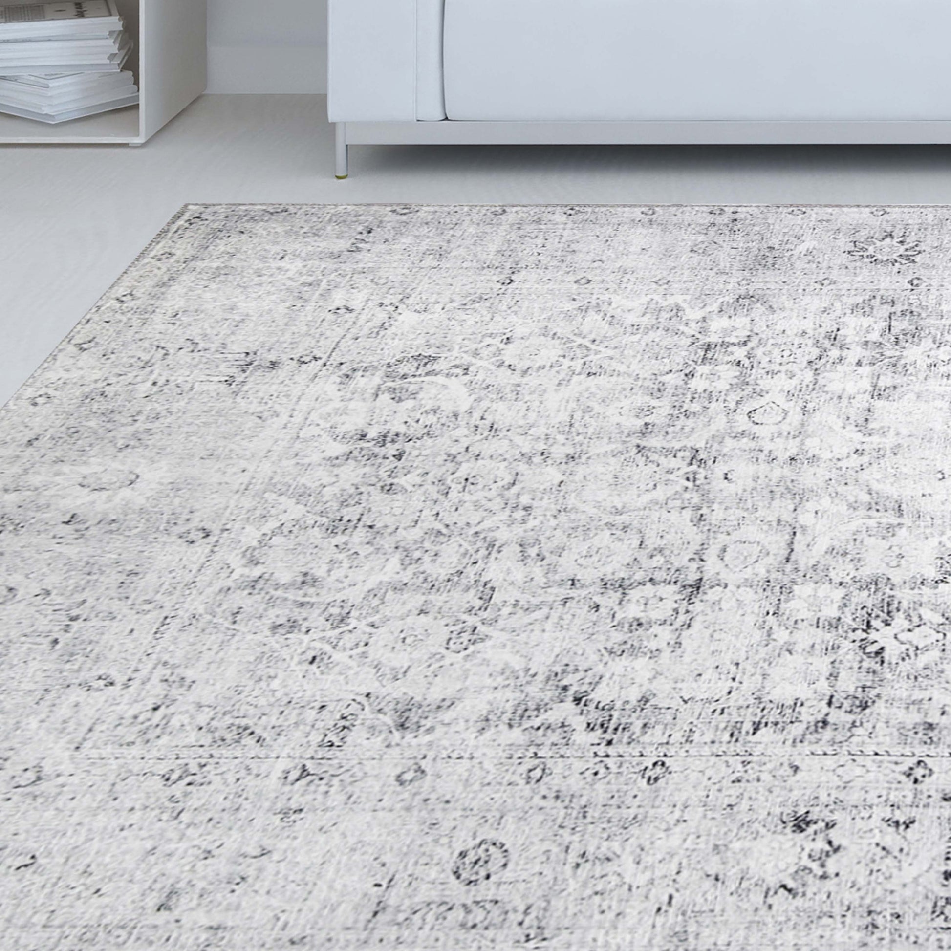 Huda Distressed Rustic Floral Geometric Medallion Indoor Area Rug - Charcoal