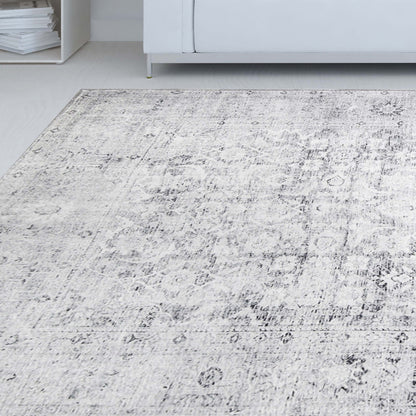 Huda Distressed Rustic Floral Geometric Medallion Indoor Area Rug - Charcoal