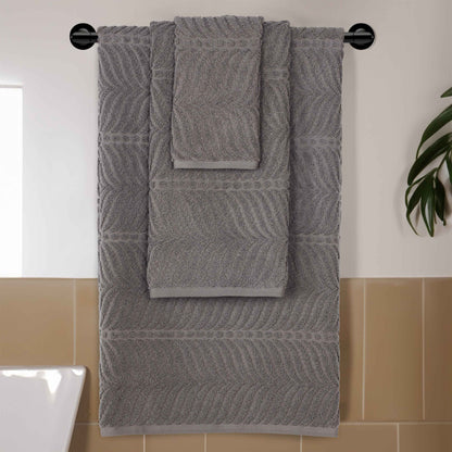 Chevron Zero Twist Jaquard Cotton 3 Piece Bathroom Towel Set - Charcoal