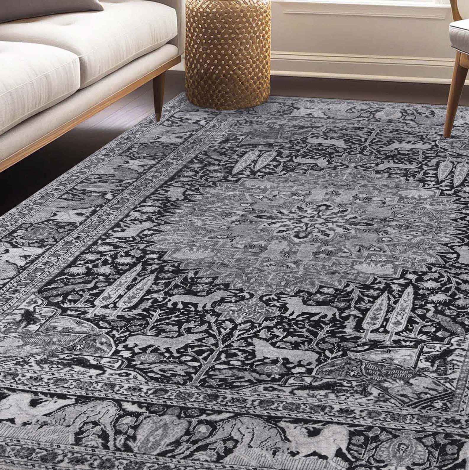 Copley Bohemian Oriental Medallion Wildlife Indoor Area Rug - Charcoal