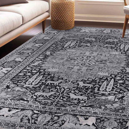 Copley Bohemian Oriental Medallion Wildlife Indoor Area Rug - Charcoal
