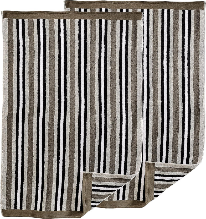 Cotton Striped Medium Weight 2 Piece Bath Sheet Set - Charcoal