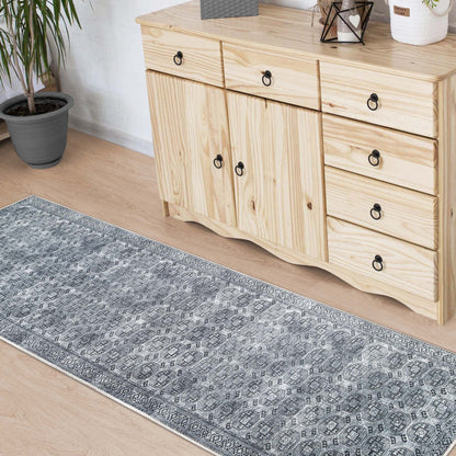 Vintage Oriental Geometric Power-Loomed Indoor Area Rug - Charcoal