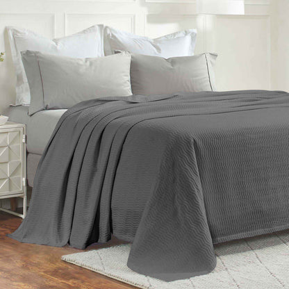 Jena Cotton Textured Chevron Lightweight Woven Blanket - Charcoal