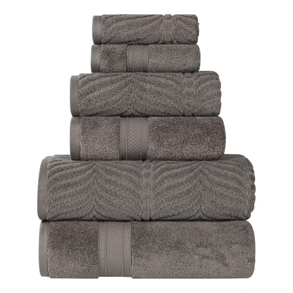 Chevron Zero Twist Solid and Jacquard Soft Cotton 6 Piece Towel Set - Charcoal