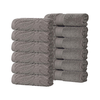 Chevron Zero Twist Solid and Jacquard Soft Cotton Washcloth Set of 12 - Charcoal