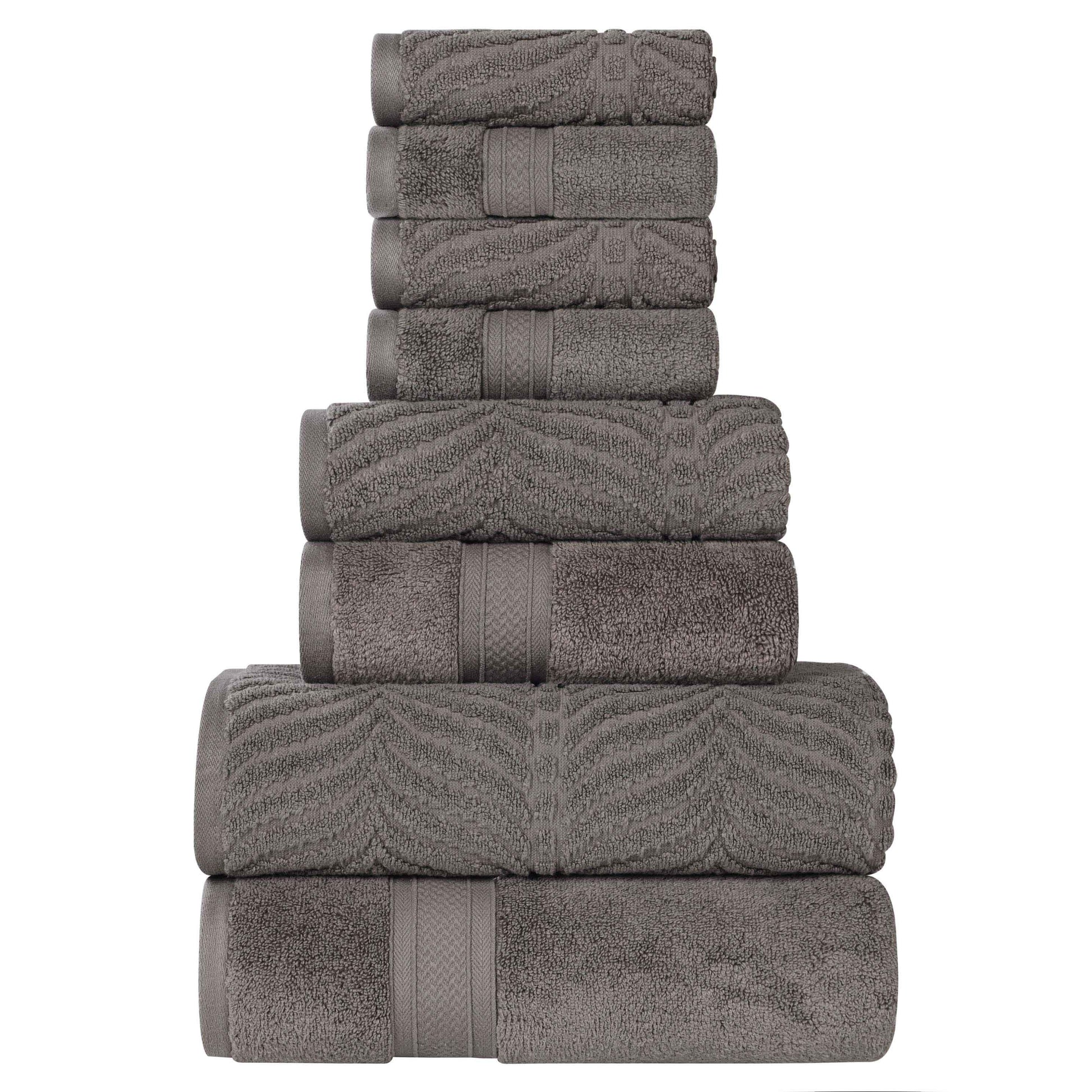 Chevron Zero Twist Solid and Jacquard Cotton 8 Piece Towel Set - Charcoal