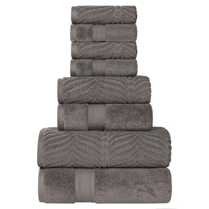 Chevron Zero Twist Solid and Jacquard Cotton 8 Piece Towel Set - Charcoal