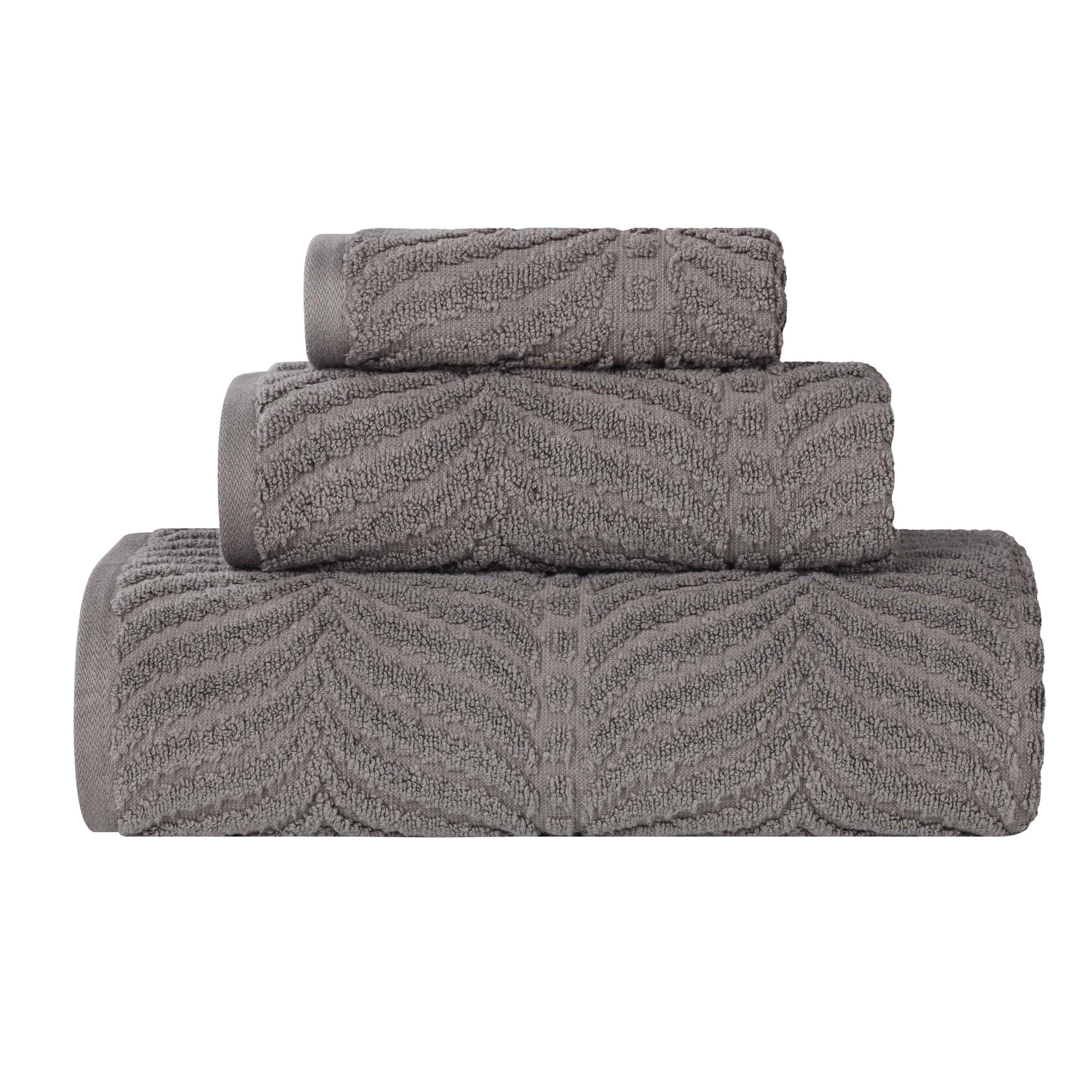 Chevron Zero Twist Jaquard Cotton 3 Piece Bathroom Towel Set - Charcoal