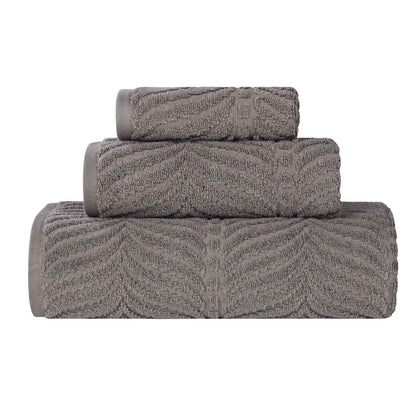 Chevron Zero Twist Jaquard Cotton 3 Piece Bathroom Towel Set - Charcoal