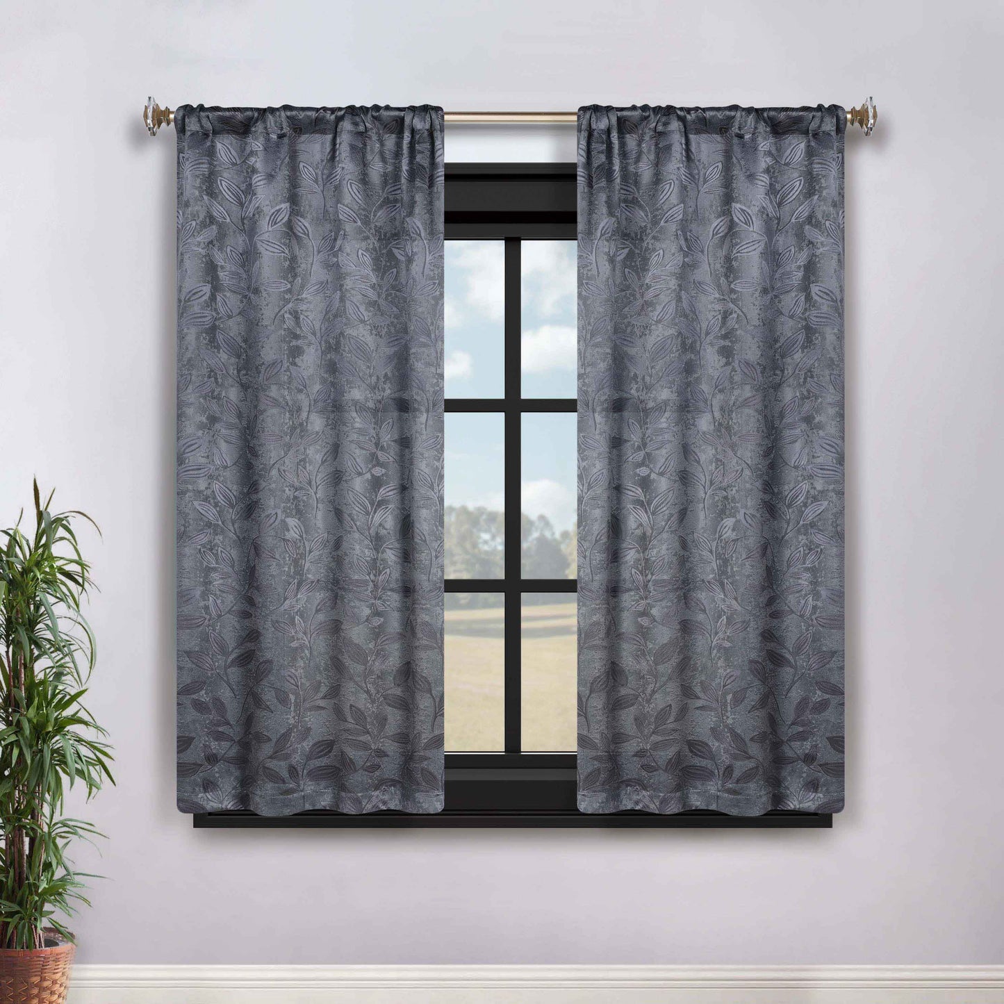 Leaves Room Darkening Grommet Rod Pocket Curtain Panels, Set of 2