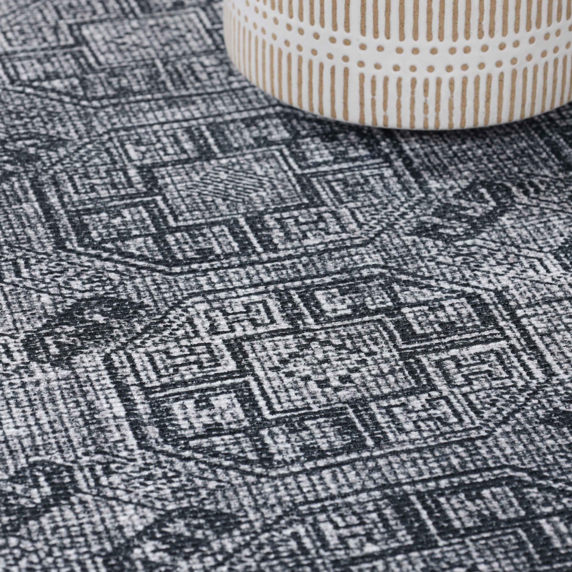 Vintage Oriental Geometric Power-Loomed Indoor Area Rug - Charcoal
