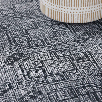 Vintage Oriental Geometric Power-Loomed Indoor Area Rug - Charcoal