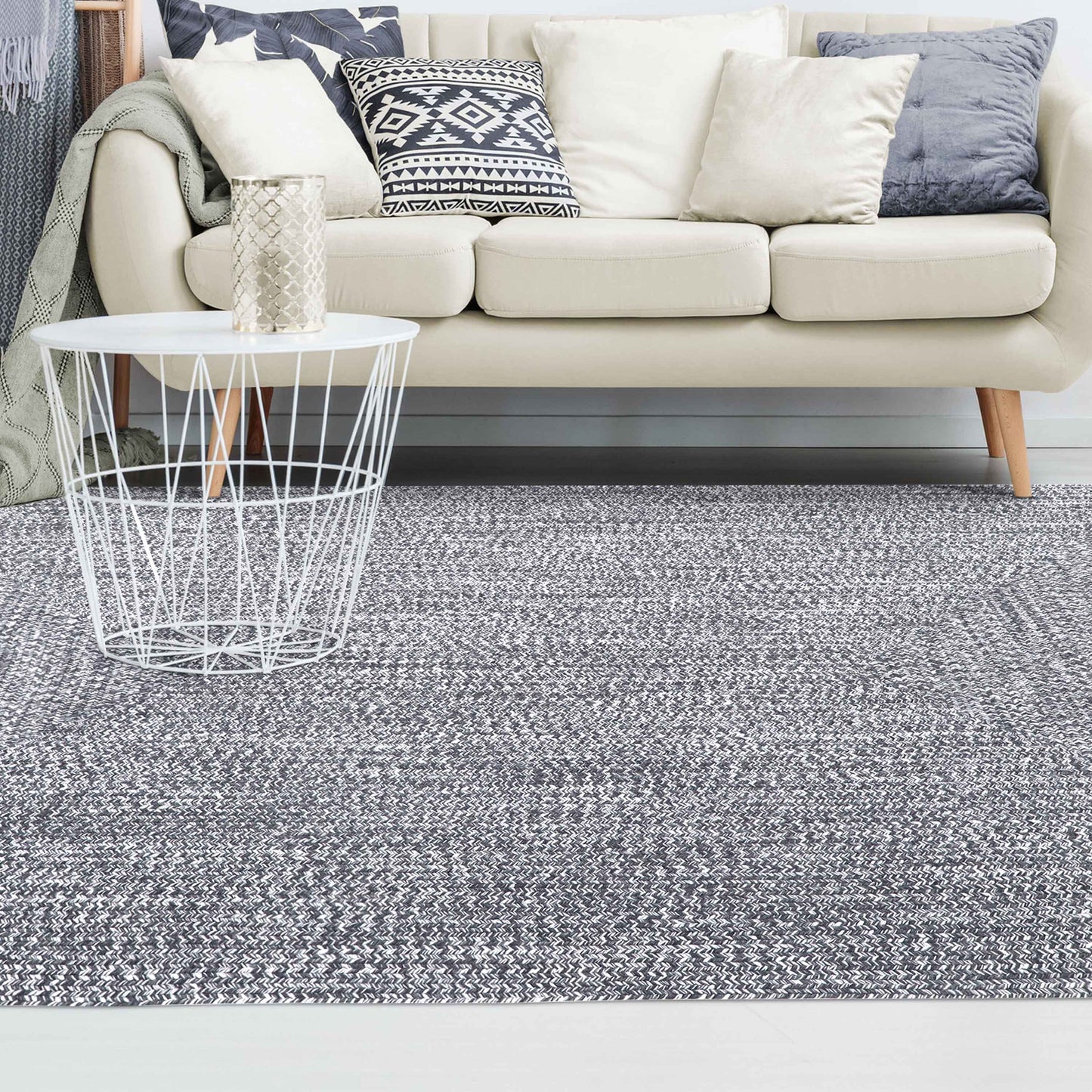 Multi Toned Braided Area Rug Bohemian Indoor Outdoor Rugs - Charcoal-White