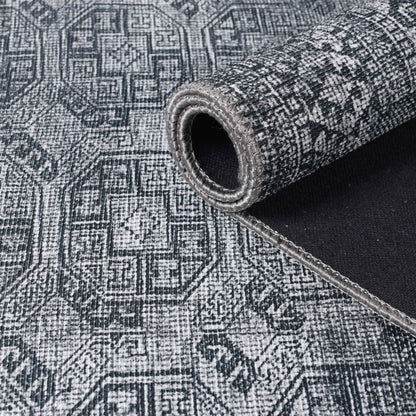 Vintage Oriental Geometric Power-Loomed Indoor Area Rug - Charcoal