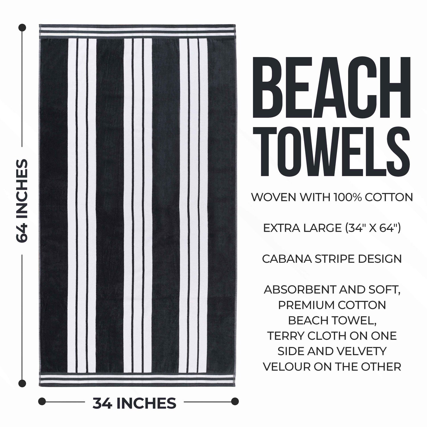 Striped Extra Large Oversized Absorbent Quick Dry Cotton Beach Towel