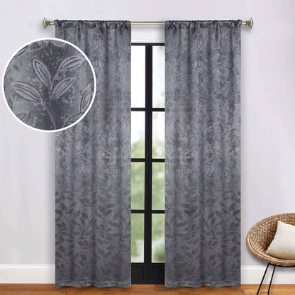 Leaves Room Darkening Grommet Rod Pocket Curtain Panels, Set of 2