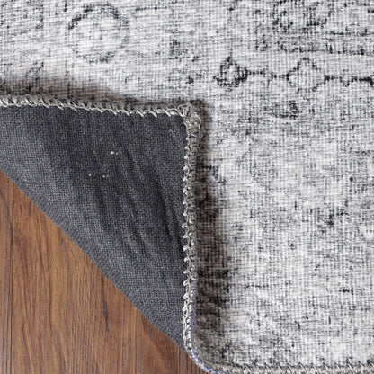 Huda Distressed Rustic Floral Geometric Medallion Indoor Area Rug - Charcoal