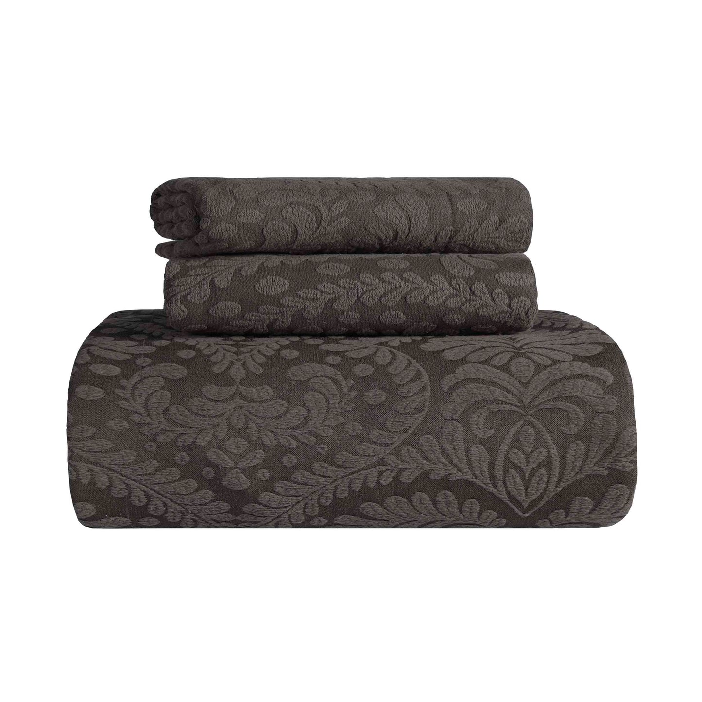 Aspen Cotton Blend Jacquard Floral Scalloped Edge Bedspread Set - Charcoal