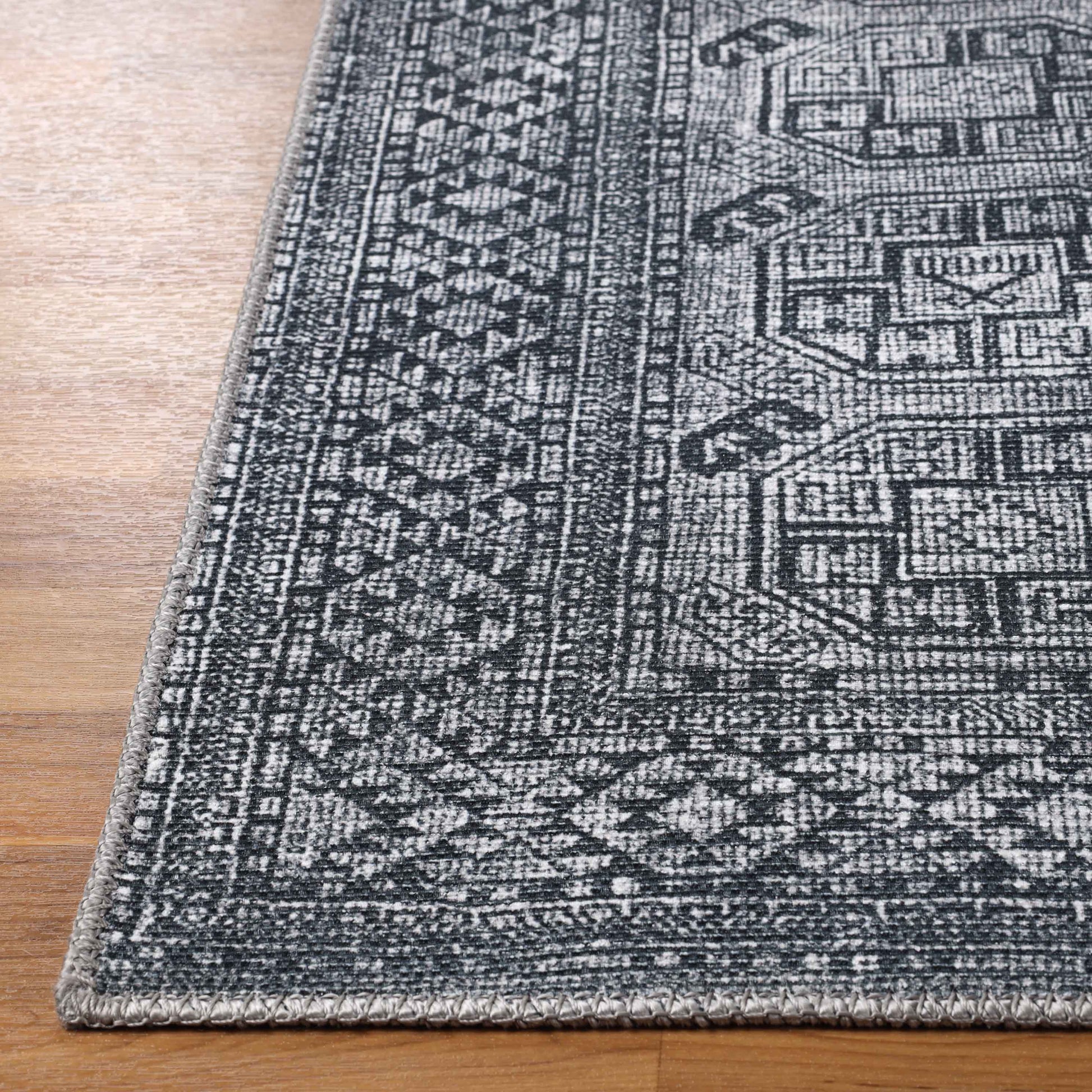 Vintage Oriental Geometric Power-Loomed Indoor Area Rug - Charcoal